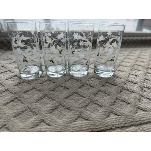 4 Vintage Libby Flying Reindeer with‎ Snowflakes Drinking Glasses